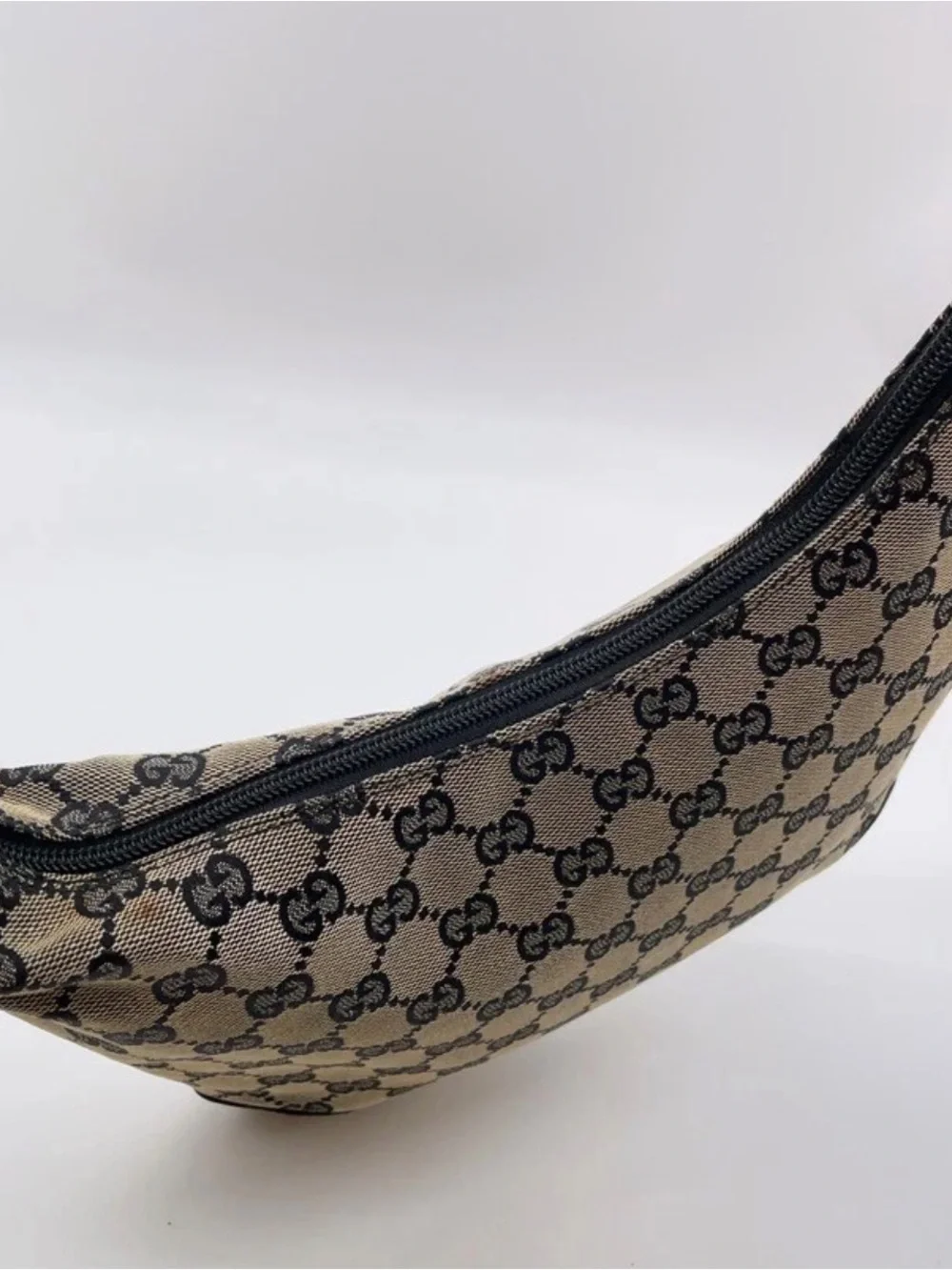 Gucci Beige GG Supreme Canvas Hobo with Black Trim and Gold Hardware